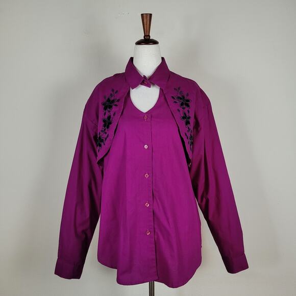 Vintage Side Saddle Shirt Womens Large Fuchsia Western Cowgirl Ranch Embroidered - Picture 1 of 10